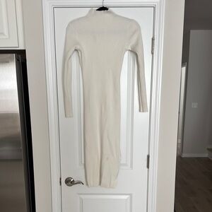 Elegant Cream Ribbed Knit Dress
